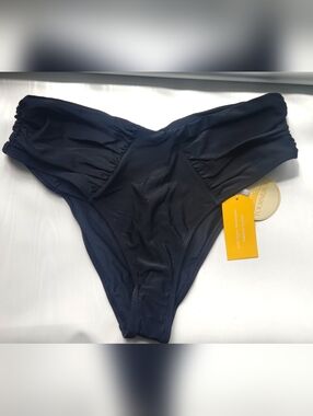 NWT Tournesol Black High-Leg Mid Waisted Ruched Bikini Bottom Size  L